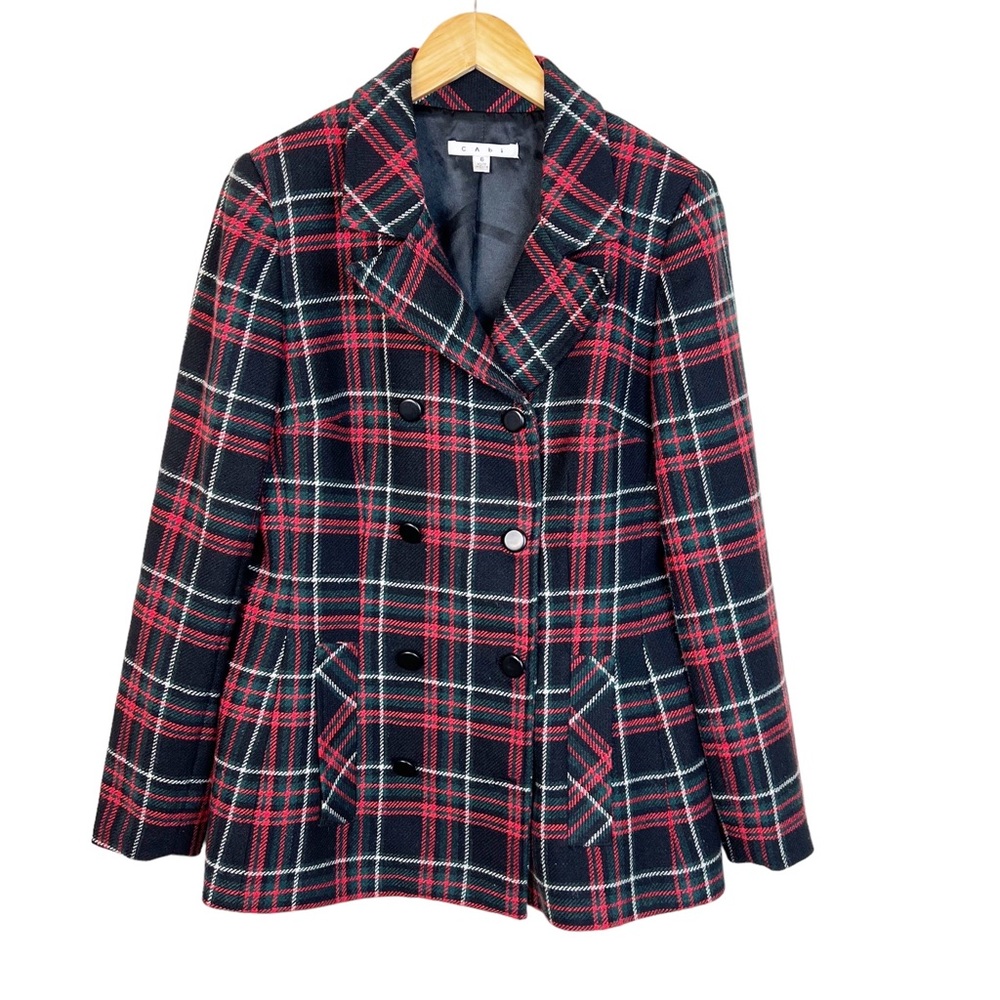 Cabi Plaid Double Breasted Tartan Pea Coat Size 6